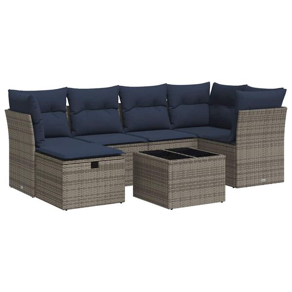 vidaXL Salon de jardin avec coussins 7 pcs gris r&eacute;sine tress&eacute;e
