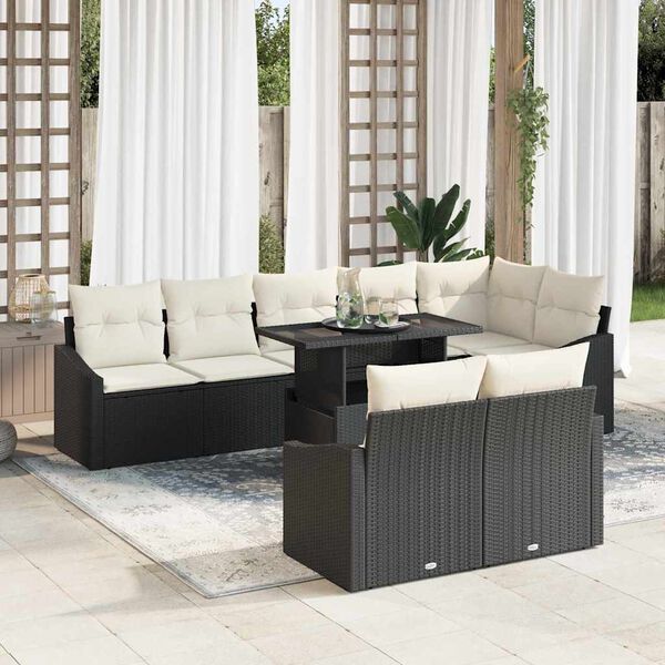 vidaXL Ensemble de canap&eacute; de jardin avec coussin 9 pcs Noir et cr&egrave;me