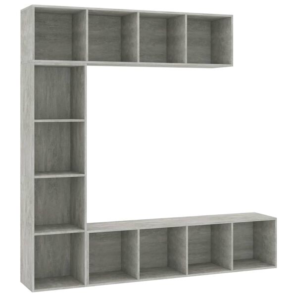 vidaXL Jeu de biblioth&egrave;que/meuble TV 3 pcs Gris b&eacute;ton 180x30x180 cm