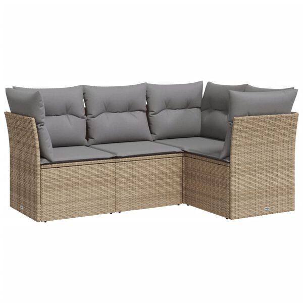 vidaXL Salon de jardin avec coussins 4 pcs beige r&eacute;sine tress&eacute;e