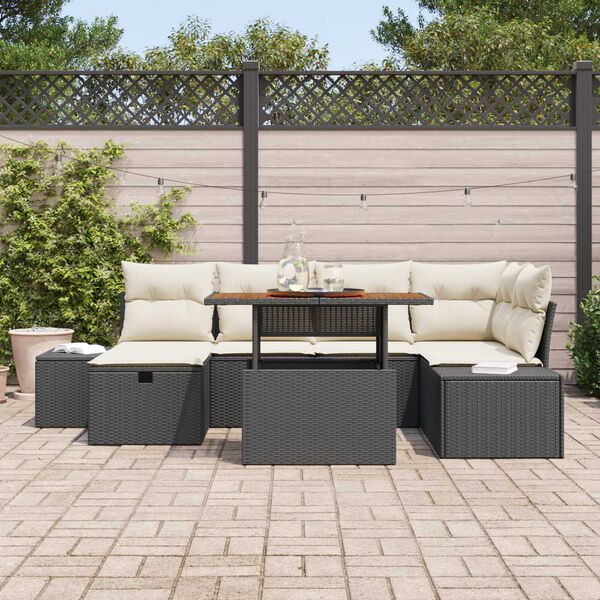 vidaXL Ensemble de canap&eacute; de jardin avec coussin 7 pcs Noir Poly rotin