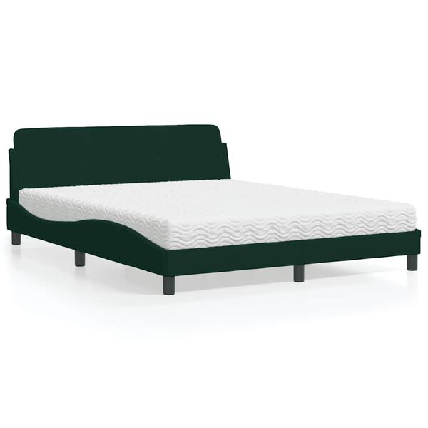 vidaXL Lit avec matelas Dover vert fonc&eacute; 160x200 cm velours