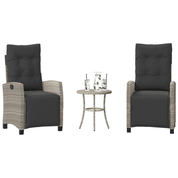 vidaXL Ensemble de bistro 3 pcs et coussins gris clair r&eacute;sine tress&eacute;e
