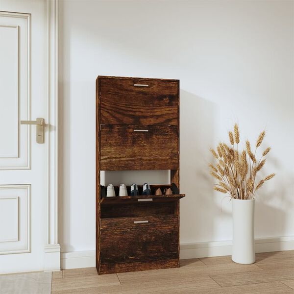 vidaXL Armoire &agrave; chaussures Ch&ecirc;ne fum&eacute; 59x17x150 cm Bois d'ing&eacute;nierie