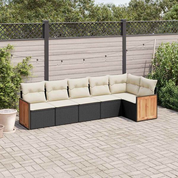 vidaXL Salon de jardin 6 pcs avec coussins noir r&eacute;sine tress&eacute;e