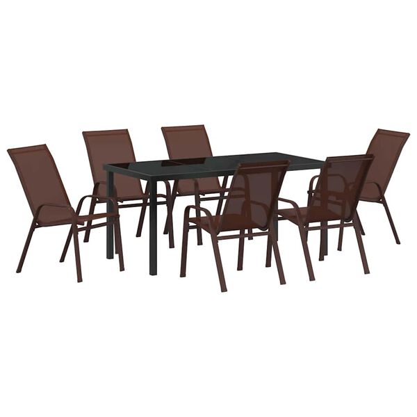 vidaXL Ensemble de salle &agrave; manger pour jardin 7 pcs Marron et Noir