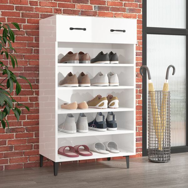 vidaXL Armoire &agrave; chaussures Blanc brillant 60x35x105cm Bois ing&eacute;nierie