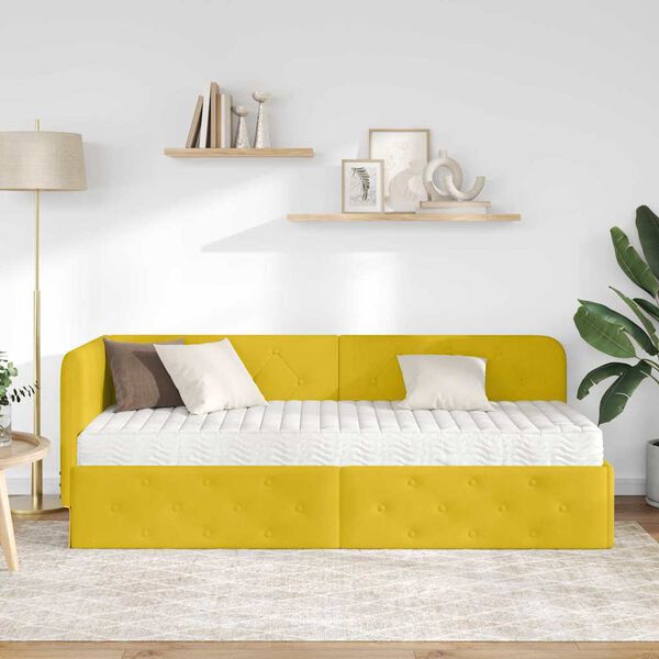 vidaXL Cadre de lit d'angle avec matelas Jaune 80 x 200 cm Velours