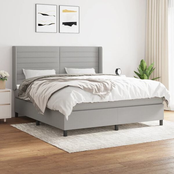 vidaXL Sommier &agrave; lattes de lit avec matelas Gris clair 180x200cm Tissu