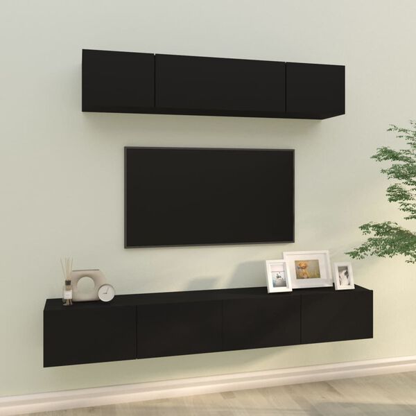 vidaXL Ensemble de meubles TV 4 pcs Noir Bois d'ing&eacute;nierie
