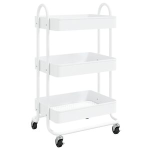 vidaXL Chariot &agrave; 3 niveaux Blanc 43x34x79 cm Acier
