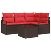vidaXL Ensemble de canap&eacute; de jardin 5 pc Marron et rouge polyrotin