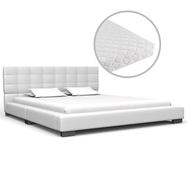 vidaXL Lit avec matelas Blanc Similicuir 140x200 cm