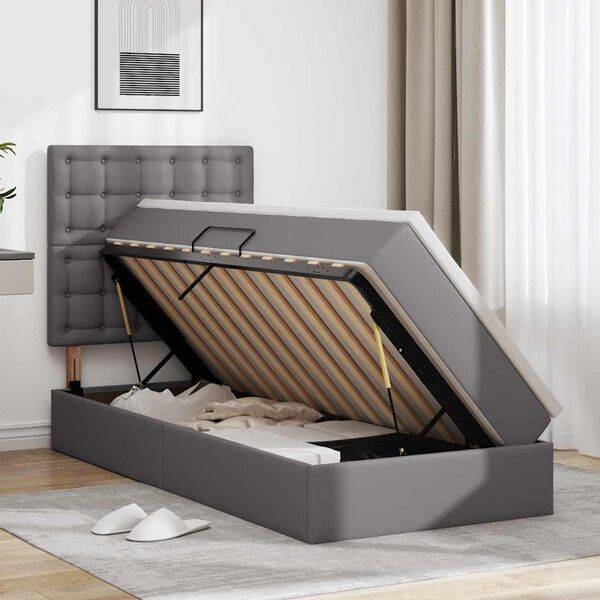 vidaXL Lit de Rangement avec matelas Gris 90 x 190 cm Cuir synth&eacute;tique