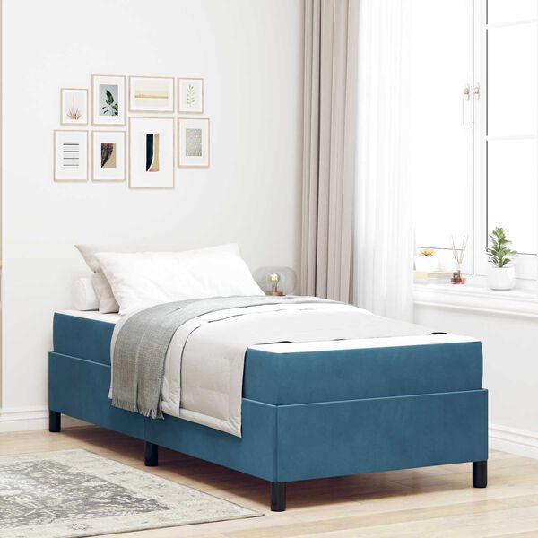 vidaXL Cadre de lit avec matelas Bleu fonc&eacute; 90 x 190 cm tissu