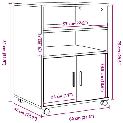 vidaXL Armoire à roulettes noir 60x48x81 cm bois d'ingénierie