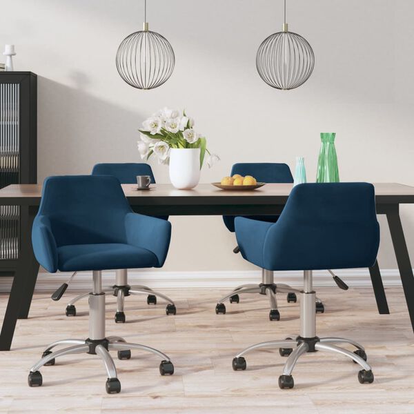 vidaXL Chaises pivotantes &agrave; manger lot de 4 Bleu Velours