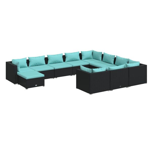 vidaXL Salon de jardin 11 pcs avec coussins R&eacute;sine tress&eacute;e Noir