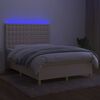 vidaXL Sommier &agrave; lattes de lit et matelas et LED Cr&egrave;me 140x190cm Tissu
