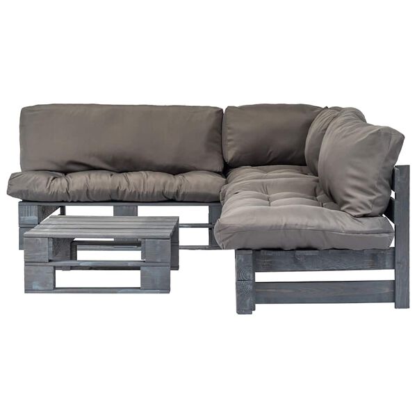 vidaXL Salon palette de jardin 4 pcs avec coussins gris bois