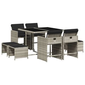 vidaXL Ensemble &agrave; manger de jardin et coussins 9 pcs gris clair rotin