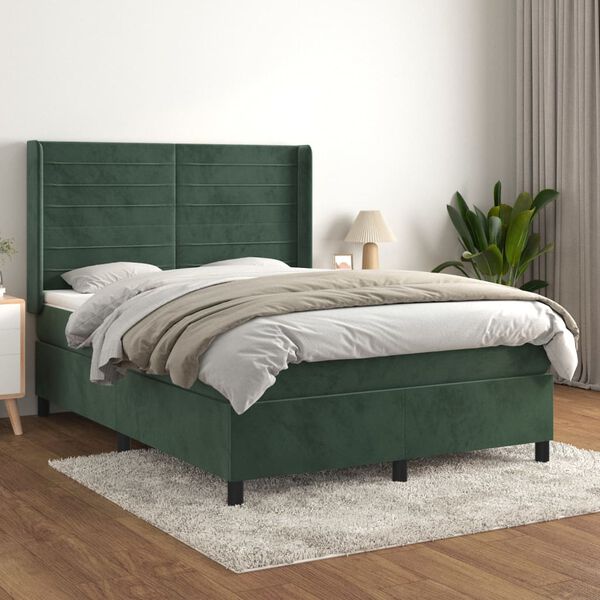 vidaXL Sommier &agrave; lattes de lit et matelas Vert fonc&eacute; 140x190cm Velours