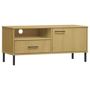 vidaXL Meuble TV avec pieds en m&eacute;tal Marron Bois de pin massif OSLO