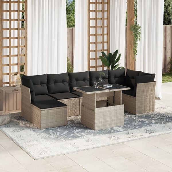 vidaXL Salon de jardin 8 pcs avec coussins gris clair r&eacute;sine tress&eacute;e