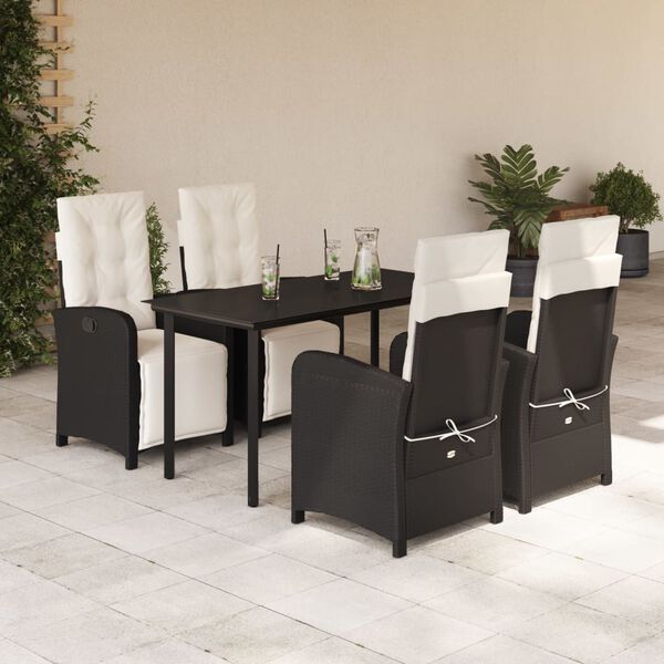 vidaXL Ensemble &agrave; manger de jardin coussins 5pcs Noir R&eacute;sine tress&eacute;e