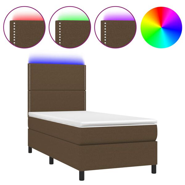 vidaXL Sommier &agrave; lattes de lit et matelas et LED Marron fonc&eacute; 90x190cm