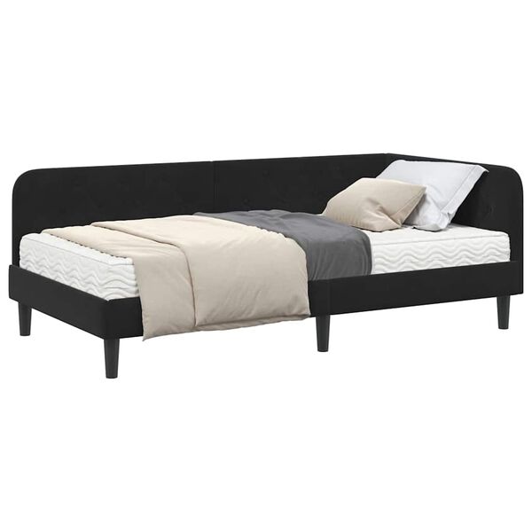 vidaXL Cadre de lit d'angle avec matelas Noir 90 x 190 cm Velours