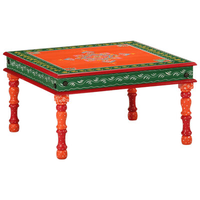 vidaXL Table basse orange bois de manguier massif peint à la main