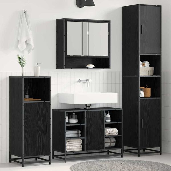 vidaXL Ensemble de mobilier de salle de bain 4 pcs Ch&ecirc;ne noir