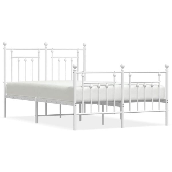 vidaXL Cadre de lit m&eacute;tal sans matelas et pied de lit blanc 135x190 cm