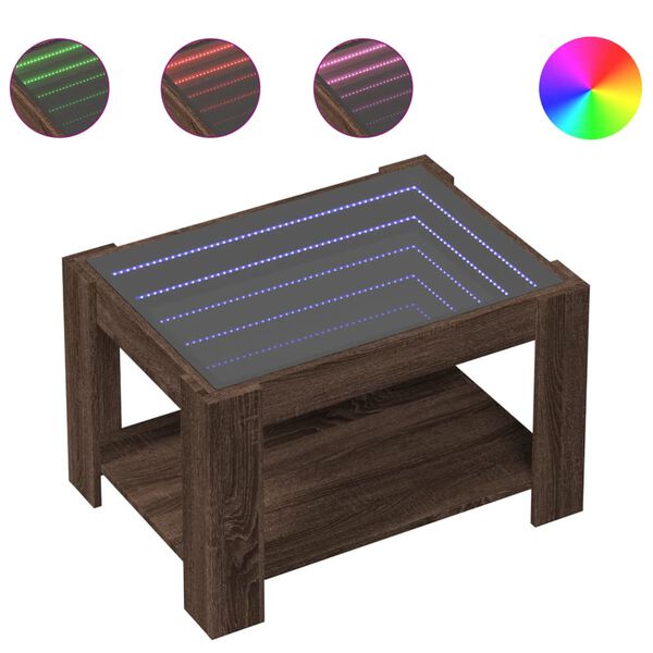 vidaXL Table basse avec LED ch&ecirc;ne marron 73x53x45 cm bois d'ing&eacute;nierie