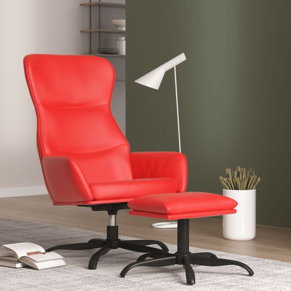 vidaXL Chaise de relaxation avec tabouret Rouge Similicuir