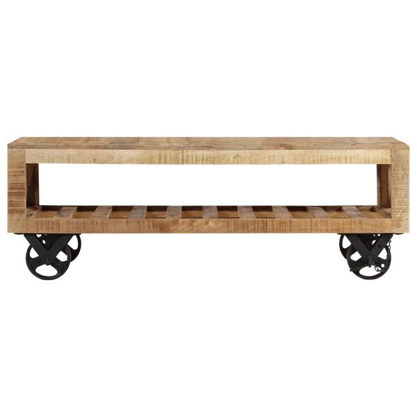 vidaXL Table basse avec roues Bois de manguier massif 110x50x37 cm