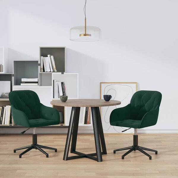 vidaXL Chaises pivotantes &agrave; manger lot de 2 Vert fonc&eacute; Velours