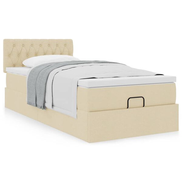 vidaXL Lit ottoman avec matelas cr&egrave;me 90x200 cm tissu
