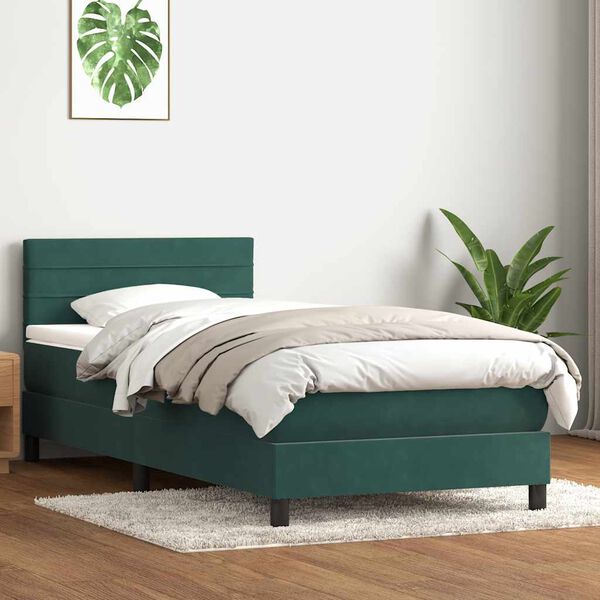 vidaXL Sommier &agrave; lattes de lit et matelas vert fonc&eacute; 80x210 cm velours