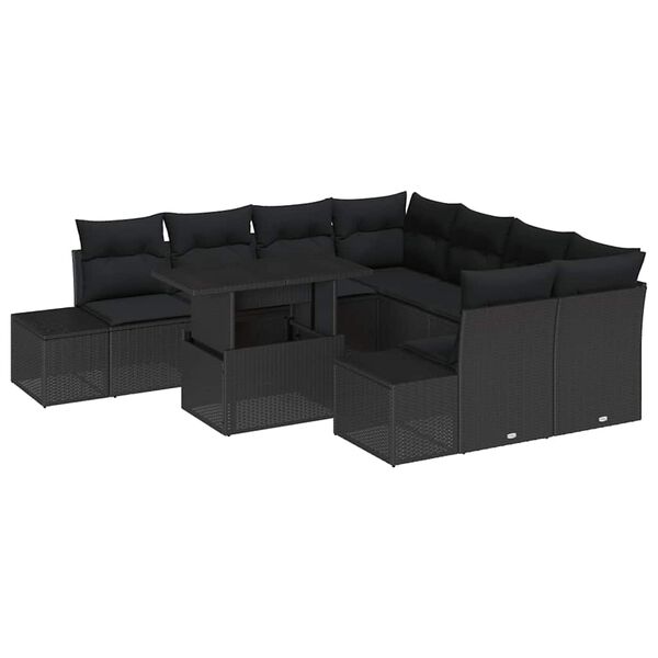 vidaXL Ensemble de canap&eacute; de jardin avec coussin 9 pcs Noir polyrotin