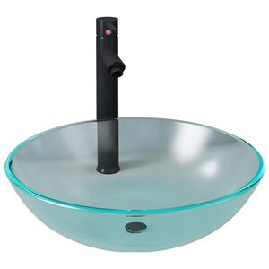 vidaXL Lavabo de bain avec robinet et drain &agrave; poussoir Verre tremp&eacute;