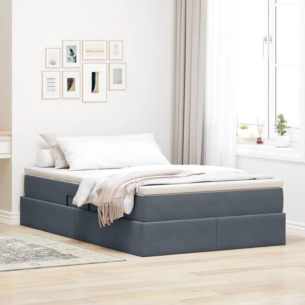vidaXL Lit avec rangement et matelas Gris fonc&eacute; 120 x 200 cm Velours