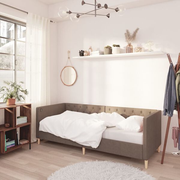 vidaXL Lit avec matelas et USB Taupe Tissu 90x200 cm