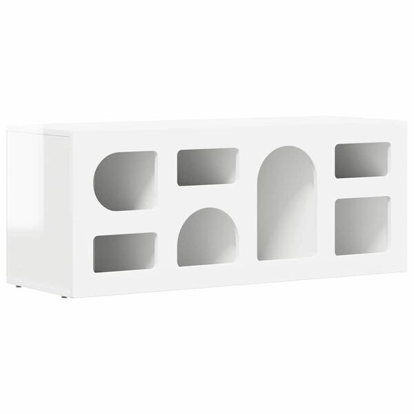 vidaXL Meuble TV Blanc brillant 100 x 35 x 40 cm Bois d'ing&eacute;nierie