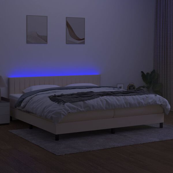 vidaXL Sommier &agrave; lattes de lit et matelas et LED Cr&egrave;me 200x200cm Tissu