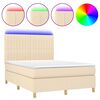 vidaXL Sommier &agrave; lattes de lit et matelas et LED Cr&egrave;me 140x190cm Tissu