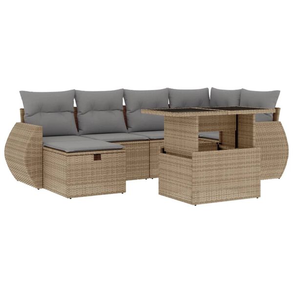 vidaXL Salon de jardin avec coussins 7 pcs beige r&eacute;sine tress&eacute;e