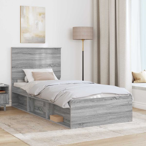 vidaXL Cadre de lit Gris Sonoma 90 x 190 cm Bois de pin massif
