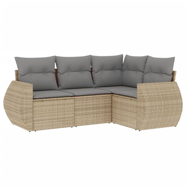 vidaXL Salon de jardin avec coussins 4 pcs beige r&eacute;sine tress&eacute;e